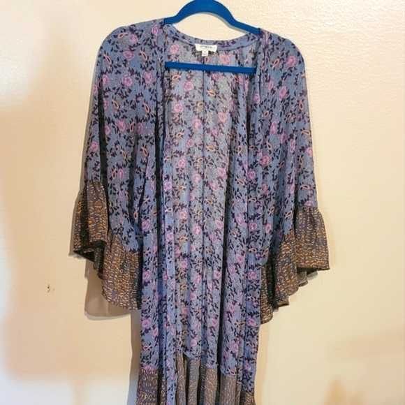 Umgee long boho duster kimono flowy style bell sleeve cardigan size Medium - Picture 3 of 16